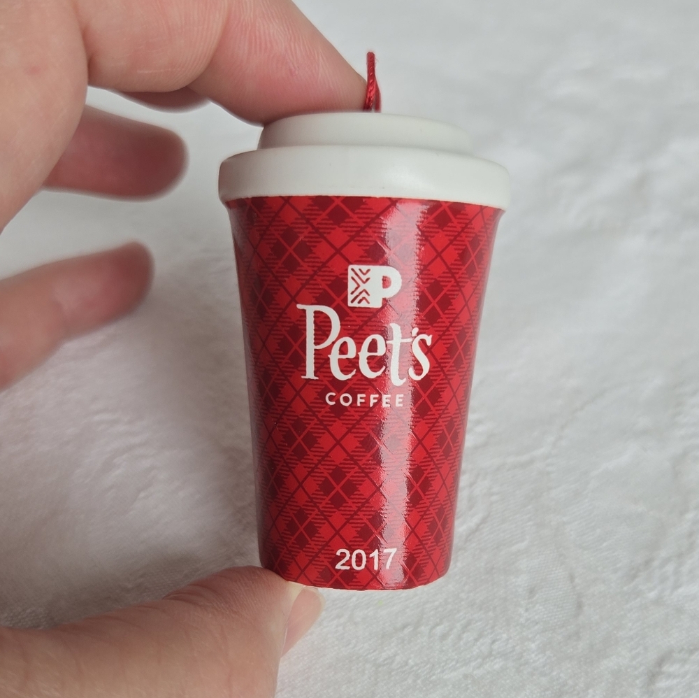 Peet's Coffee Red Plaid Ceramic Ornament 2017
